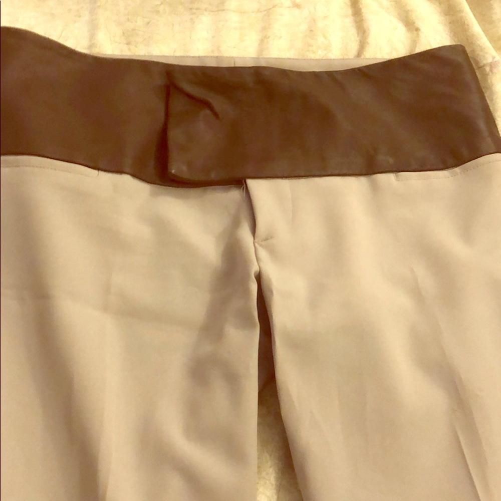 Brown leather waisted beige pants size 4